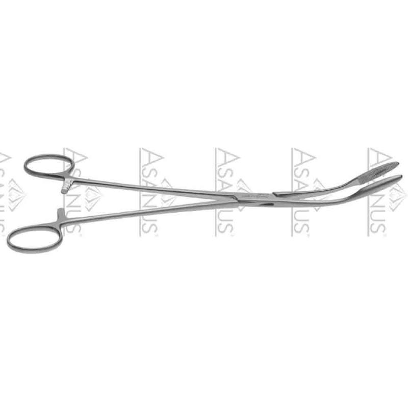 Зажими, хірургічні, для спонжів та операційної білизни, "Maier", вигнуті, з кремальєрою, загальна довжина 265 мм. Бренд - Asanus Medizintechnik Gmb, Німеччина